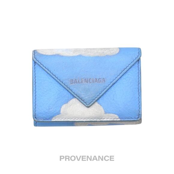 🔴 Balenciaga Papier Mini Card Wallet - Cloud Blue Leather - Picture 1 of 9